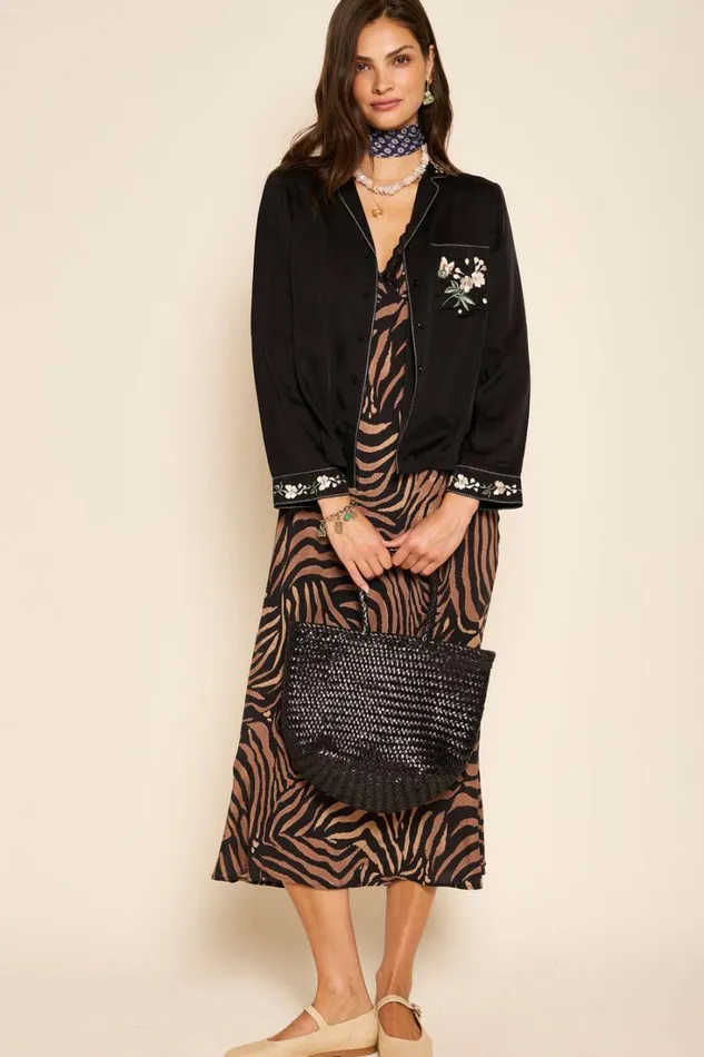 Women RIXO All Clothing Blair Midi Dress Tiger Patchwork Black