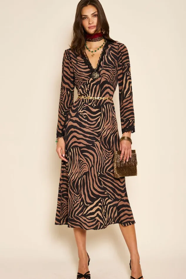 Women RIXO All Clothing Blair Midi Dress Tiger Patchwork Black
