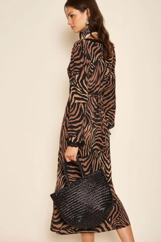 Women RIXO All Clothing Blair Midi Dress Tiger Patchwork Black