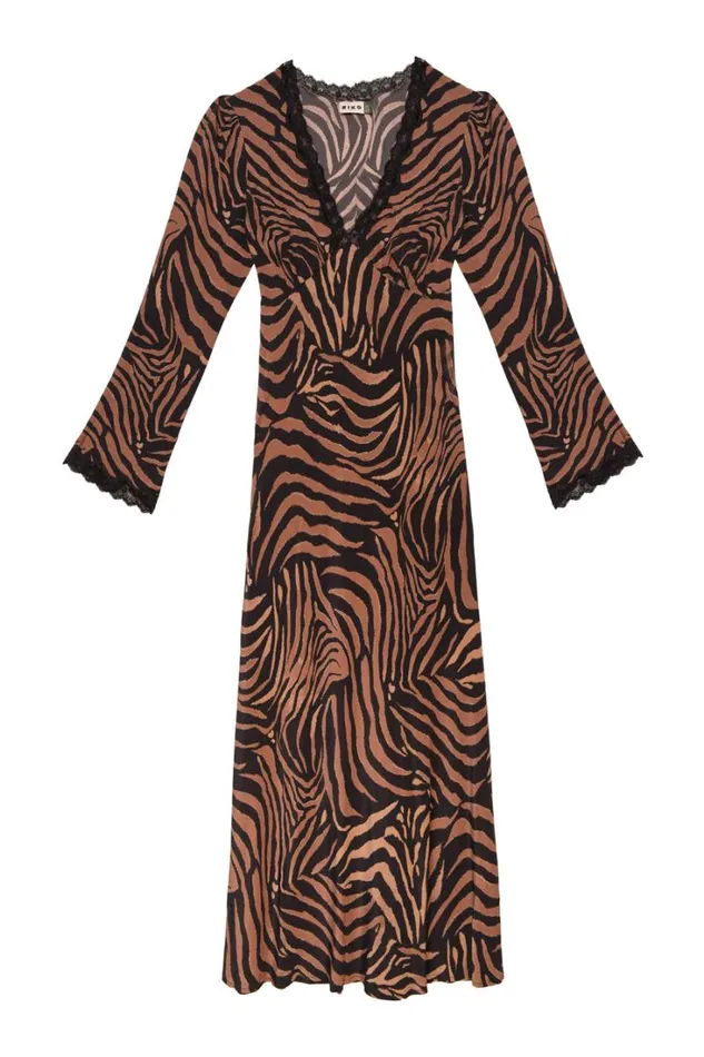 Women RIXO All Clothing Blair Midi Dress Tiger Patchwork Black