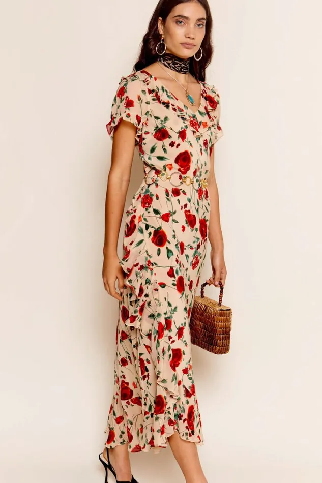 Women RIXO All Clothing Clementina Silk Dress Claudia Rose Cream