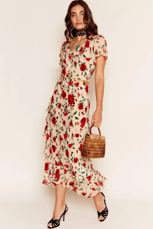 Women RIXO All Clothing Clementina Silk Dress Claudia Rose Cream