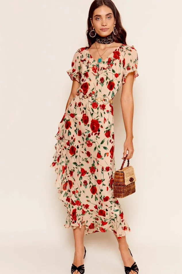 Women RIXO All Clothing Clementina Silk Dress Claudia Rose Cream