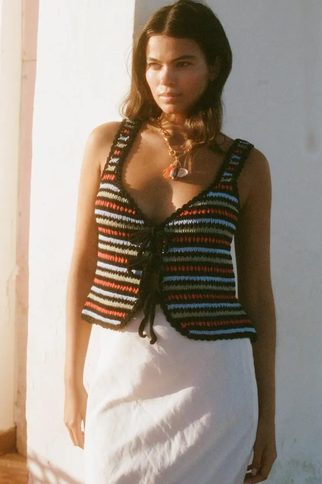 Women RIXO All Clothing Lia Crocheted Top Byron Stripe Multi