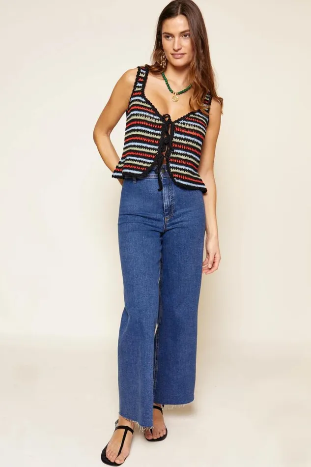Women RIXO All Clothing Lia Crocheted Top Byron Stripe Multi