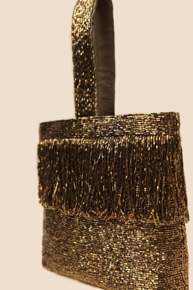 Women RIXO All Occasion Zenni Beaded Bucket Bag Gold