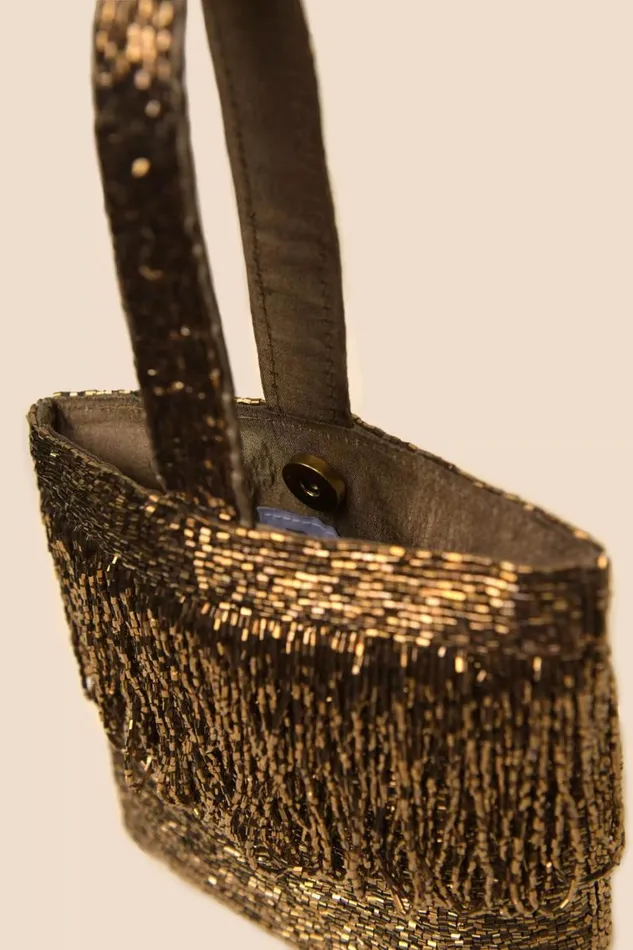 Women RIXO All Occasion Zenni Beaded Bucket Bag Gold