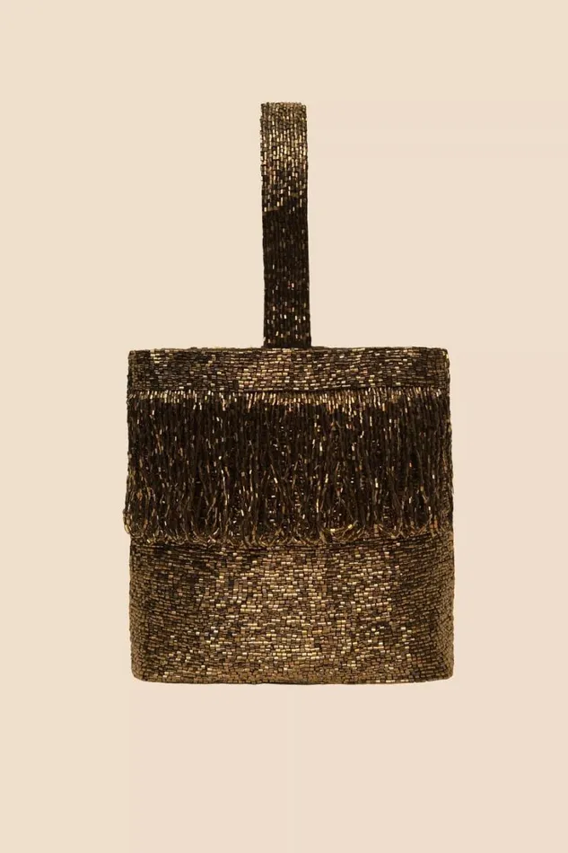 Women RIXO All Occasion Zenni Beaded Bucket Bag Gold