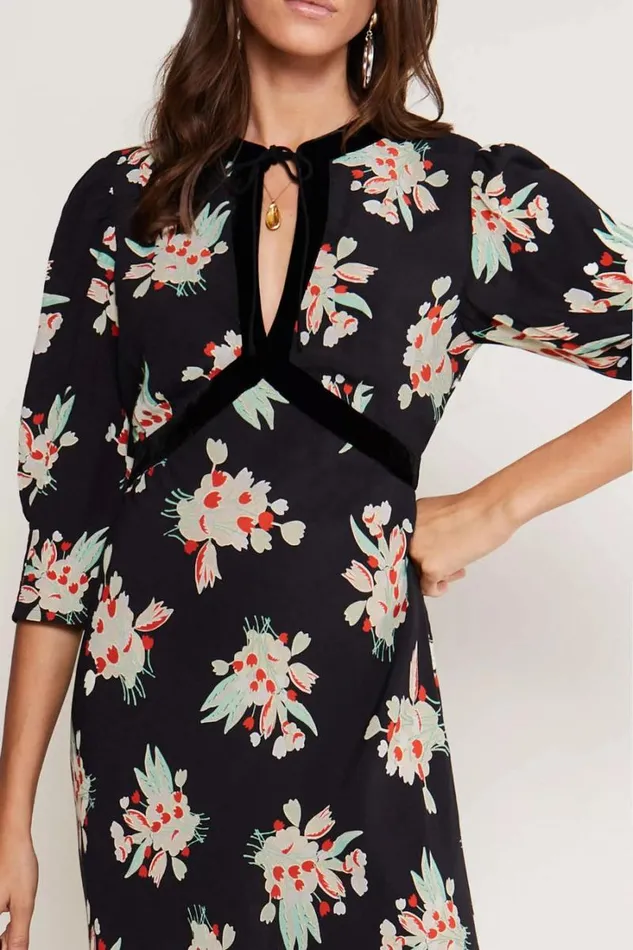 Women RIXO Extended Sizing Petra Midi Dress Tulip Cloud Black