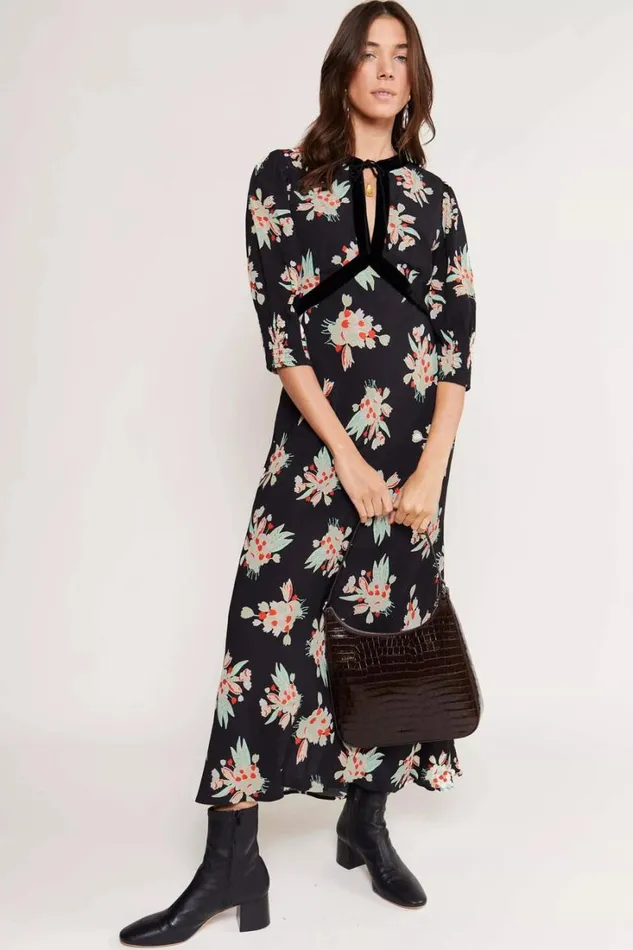 Women RIXO Extended Sizing Petra Midi Dress Tulip Cloud Black