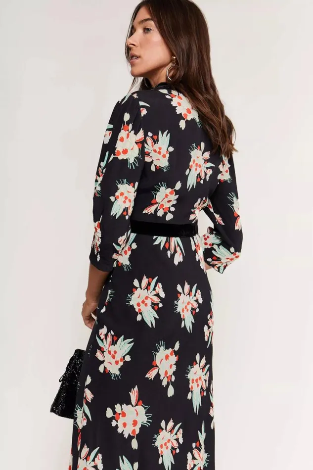 Women RIXO Extended Sizing Petra Midi Dress Tulip Cloud Black