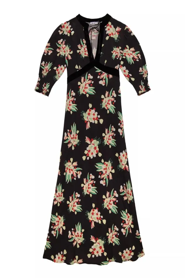 Women RIXO Extended Sizing Petra Midi Dress Tulip Cloud Black