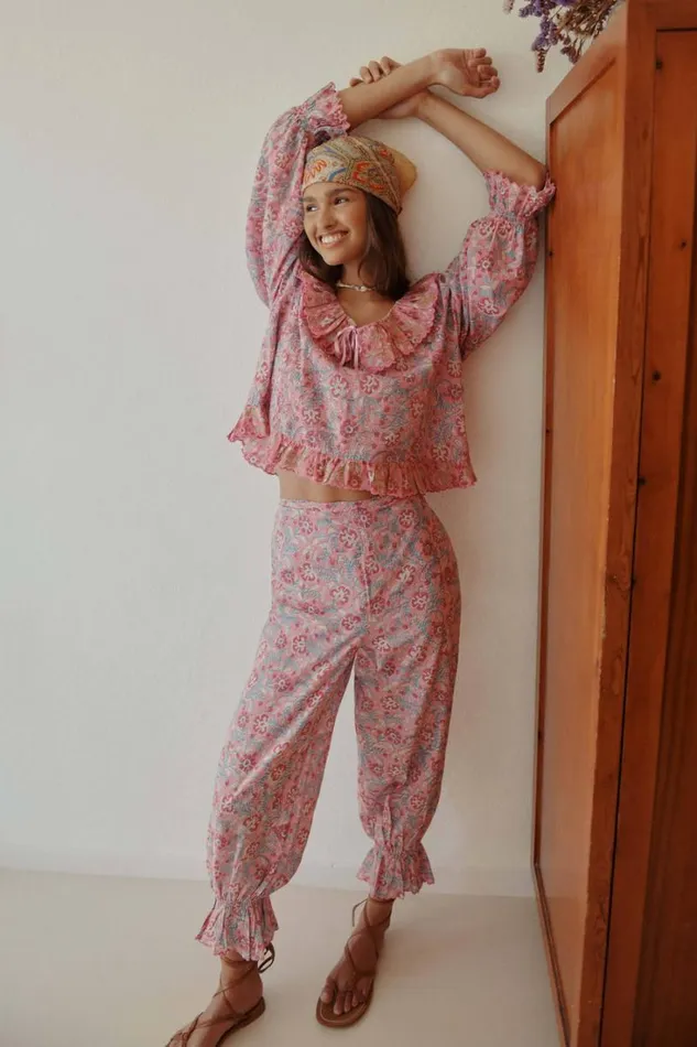 Women RIXO Last Chance Bobbie Cotton Pyjamas Sarasa Pink Mix