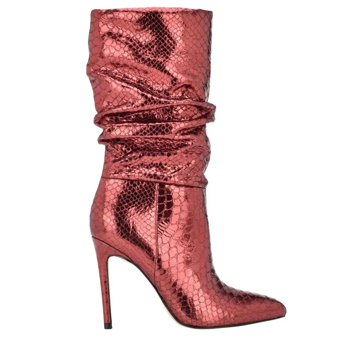 Women Romy Heeled Boot Red Snake Suede Marc Fisher Boots