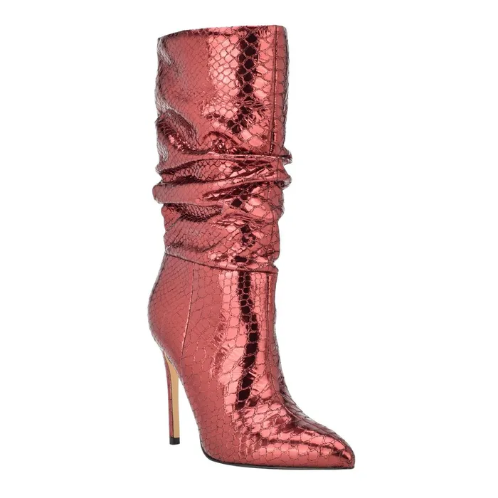 Women Romy Heeled Boot Red Snake Suede Marc Fisher Boots