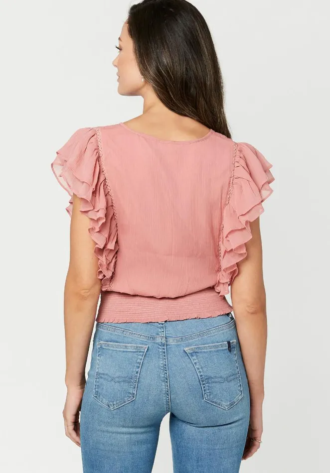 Women Ruffled and Cropped Ciara Top Dusty Rose Buffalo David Bitton Blouses