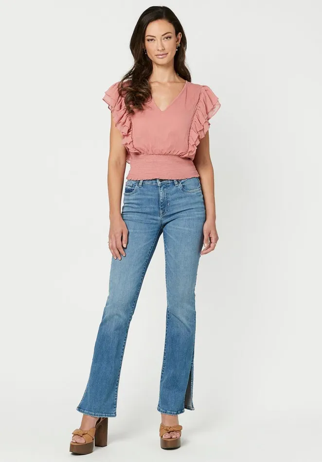 Women Ruffled and Cropped Ciara Top Dusty Rose Buffalo David Bitton Blouses
