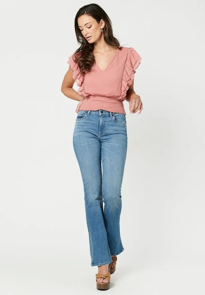 Women Ruffled and Cropped Ciara Top Dusty Rose Buffalo David Bitton Blouses