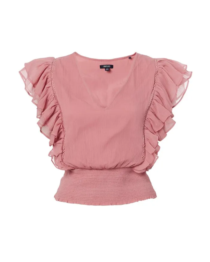 Women Ruffled and Cropped Ciara Top Dusty Rose Buffalo David Bitton Blouses