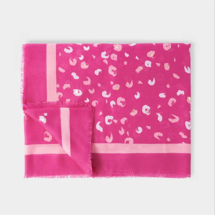 Women Scarves and Womenswear Katie Loxton Leopard Printed Foil Scarf 8211 Magenta Off White And Rose Gold