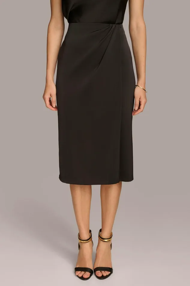 Women Skirts Donna Karan FAUX WRAP MIDI SKIRT Black