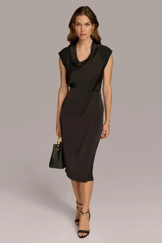 Women Skirts Donna Karan FAUX WRAP MIDI SKIRT Black