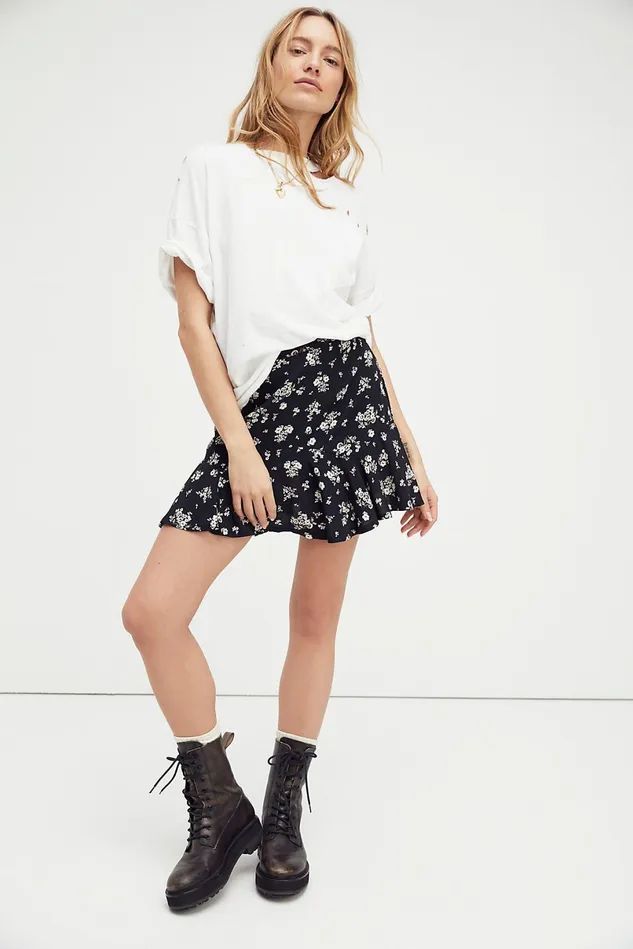 Women Skirts Free People Ryanne Mini Skirt Black Bouquets