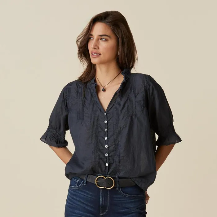 Women Sofia Pintuck Shirt Black Sundance Catalog Tops