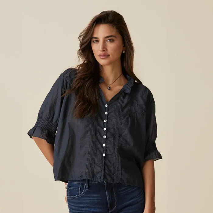 Women Sofia Pintuck Shirt Black Sundance Catalog Tops