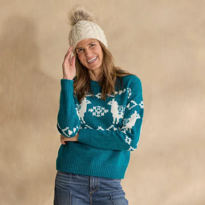 Women Spirited Llama Sweater Petite Teal Sundance Catalog Petite Styles