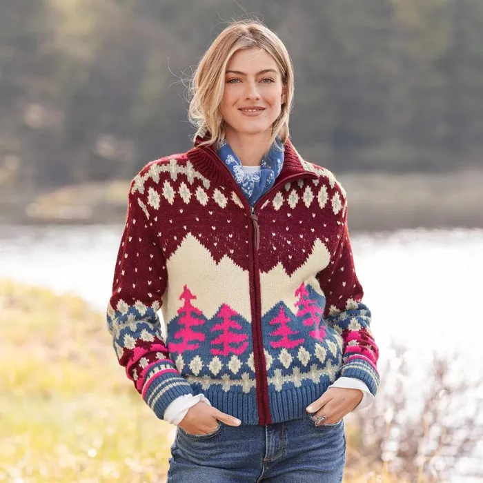 Women Starlit Slopes Cardigan Petite Maroon Sundance Catalog Sweaters