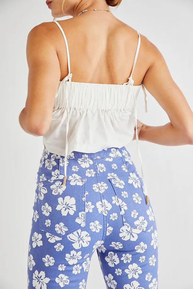 Women Statement Jeans Free People Just Float On Printed Flare Jeans Blue Hawaii Combo