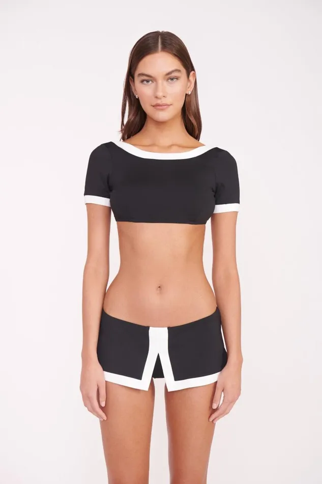 Women STAUD Bikinis PENNY SWIM SKIRT BLACK WHITE