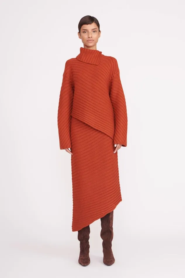 Women STAUD Knits CANTILEVER SKIRT CINNAMON