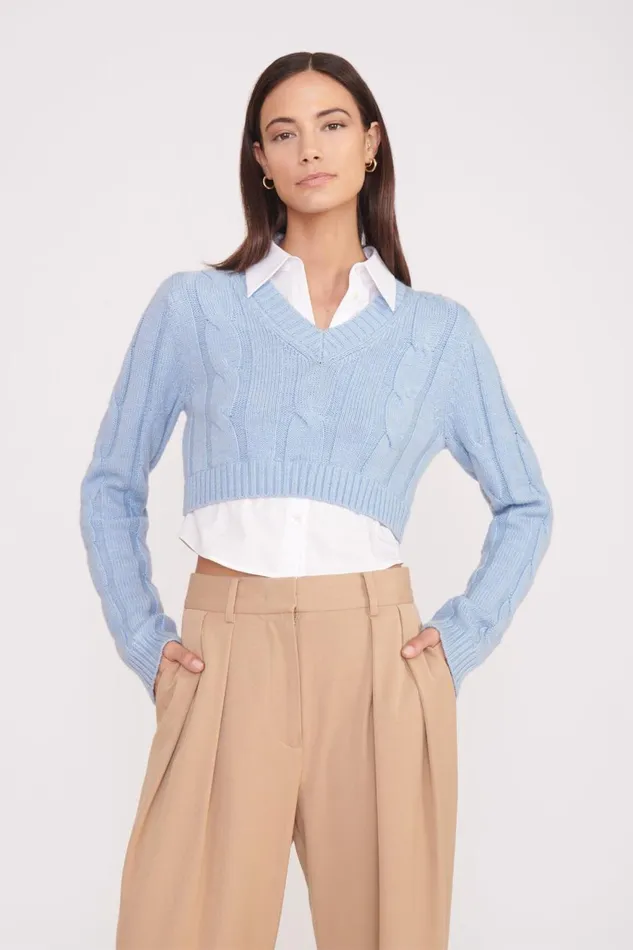 Women STAUD Knits DUKE SWEATER FRENCH BLUE WHITE