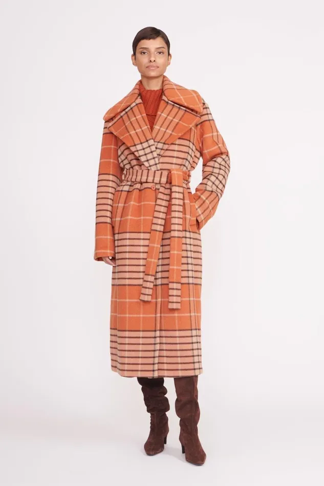 Women STAUD Outerwear and Jackets CARVER COAT PERSIMMON MEGA PLAID