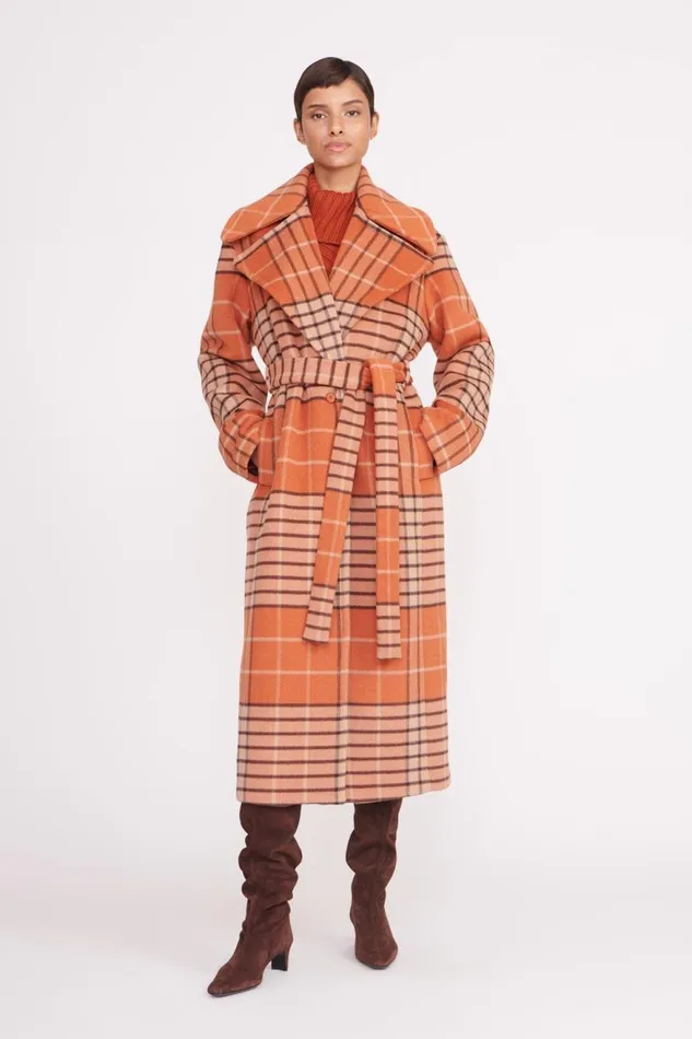 Women STAUD Outerwear and Jackets CARVER COAT PERSIMMON MEGA PLAID Women STAUD Outerwear and Jackets CARVER COAT PERSIMMON MEGA PLAID