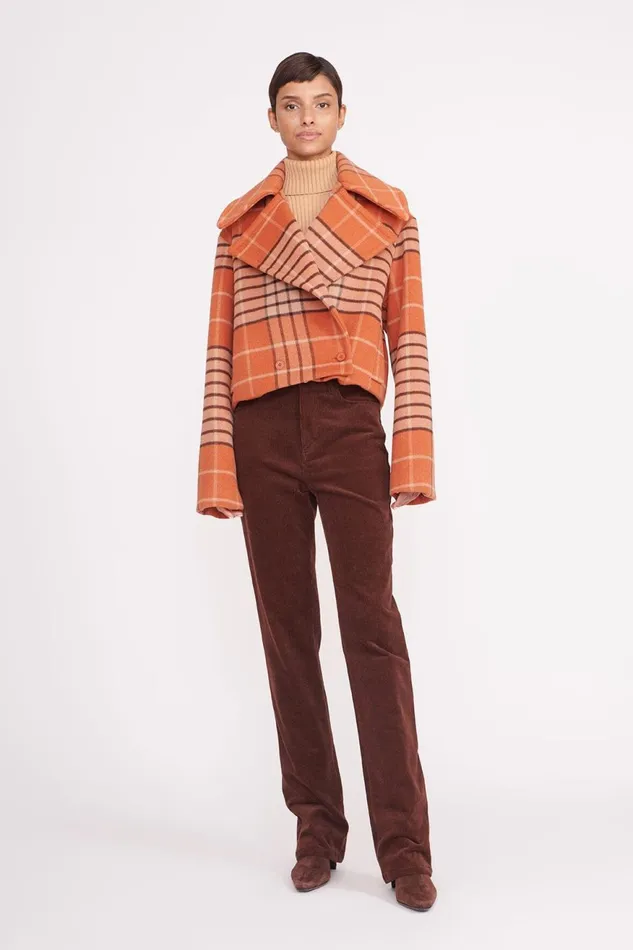 Women STAUD Outerwear and Jackets CARVER CROPPED COAT PERSIMMON MEGA PLAID Women STAUD Outerwear and Jackets CARVER CROPPED COAT PERSIMMON MEGA PLAID