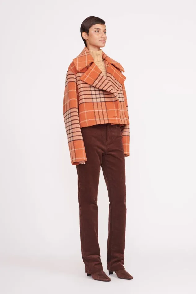 Women STAUD Outerwear and Jackets CARVER CROPPED COAT PERSIMMON MEGA PLAID Women STAUD Outerwear and Jackets CARVER CROPPED COAT PERSIMMON MEGA PLAID