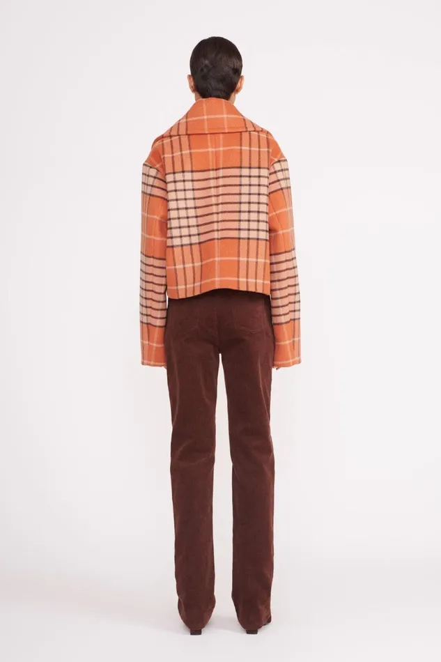 Women STAUD Outerwear and Jackets CARVER CROPPED COAT PERSIMMON MEGA PLAID Women STAUD Outerwear and Jackets CARVER CROPPED COAT PERSIMMON MEGA PLAID