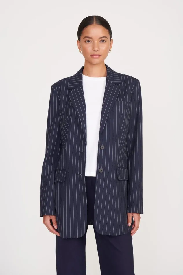 Women STAUD Outerwear and Jackets CITY BLAZER NAVY PINSTRIPE