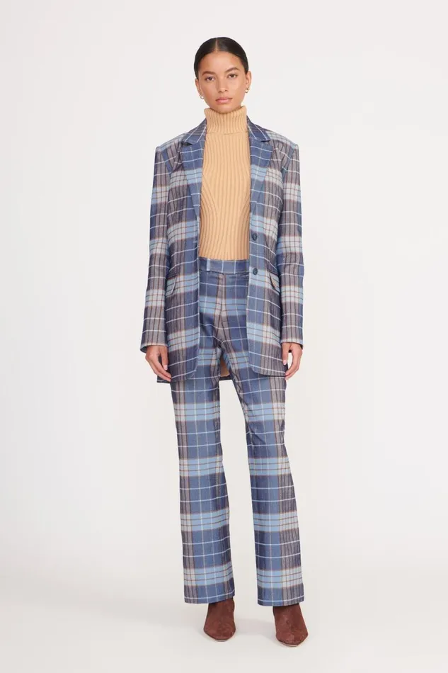 Women STAUD Pants and Shorts PIROUETTE PANT FRENCH BLUE MEGA PLAID