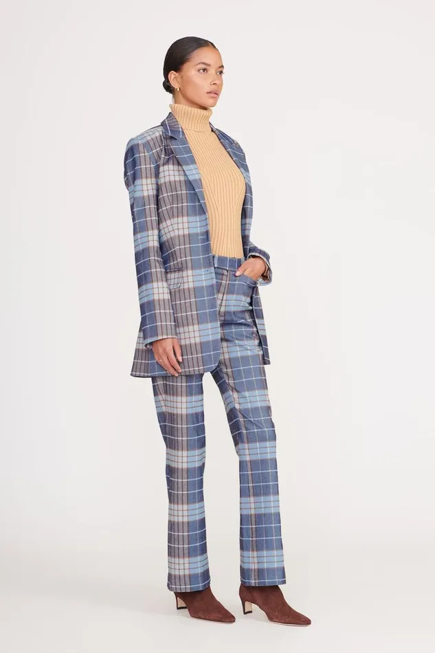 Women STAUD Pants and Shorts PIROUETTE PANT FRENCH BLUE MEGA PLAID