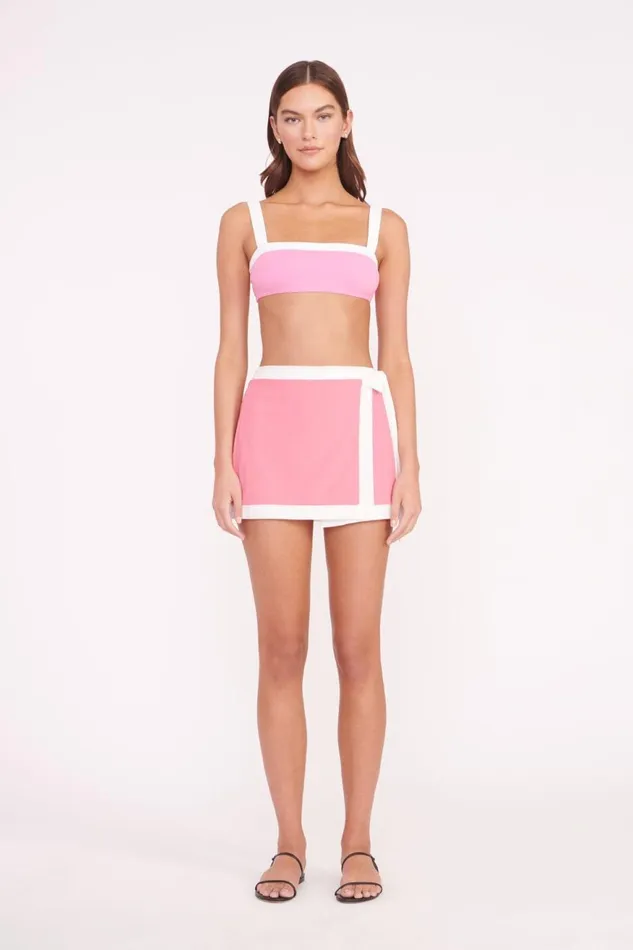 Women STAUD Swim GRETCHEN COVERUP WRAP SKIRT CORAL PINK WHITE