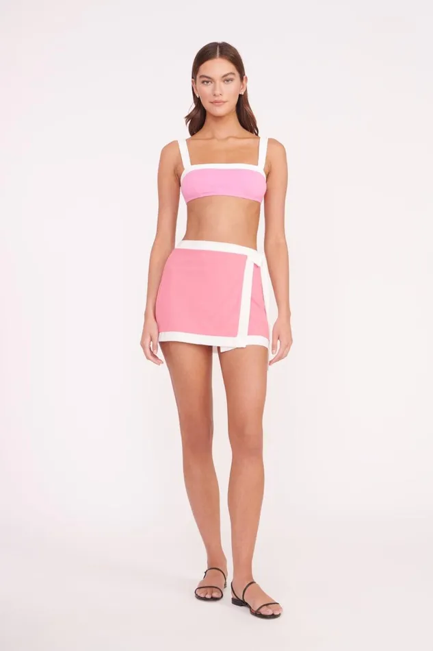 Women STAUD Swim GRETCHEN COVERUP WRAP SKIRT CORAL PINK WHITE Women STAUD Swim GRETCHEN COVERUP WRAP SKIRT CORAL PINK WHITE