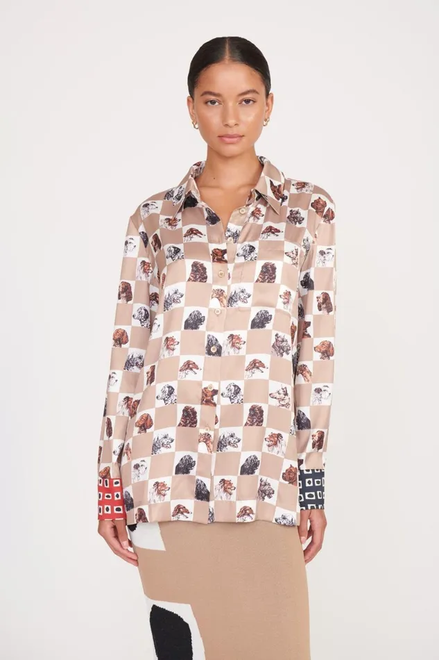 Women STAUD Tops MARTHA TUNIC CAMEL DOG CHECK