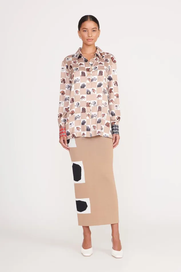 Women STAUD Tops MARTHA TUNIC CAMEL DOG CHECK