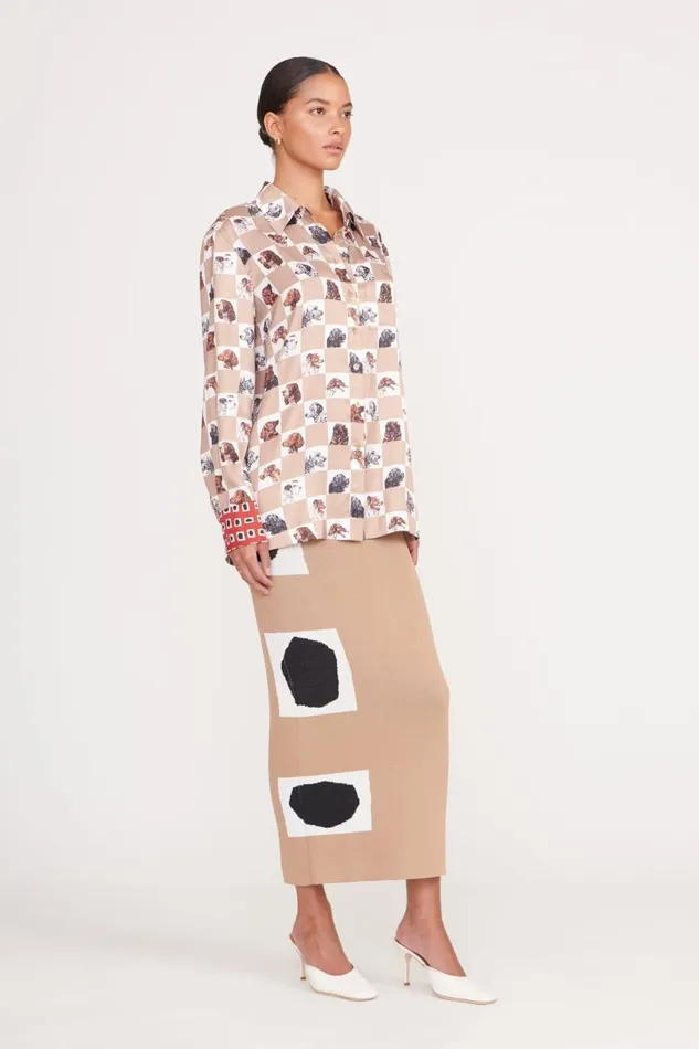 Women STAUD Tops MARTHA TUNIC CAMEL DOG CHECK