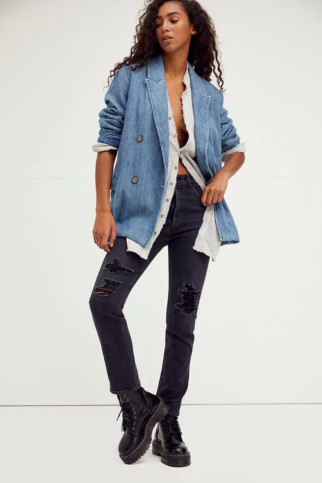Women StraightLeg Jeans Free People Citizens Of Humanity Charlotte High Rise Straight Jeans Happy Hour Black