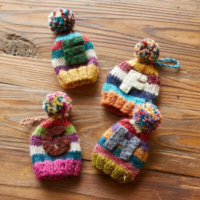 Women Striped Initial Hat Ornament Sundance Catalog Decor